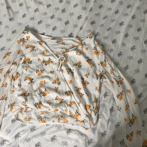 Hollister White and Yellow Floral Crop/Billow Top